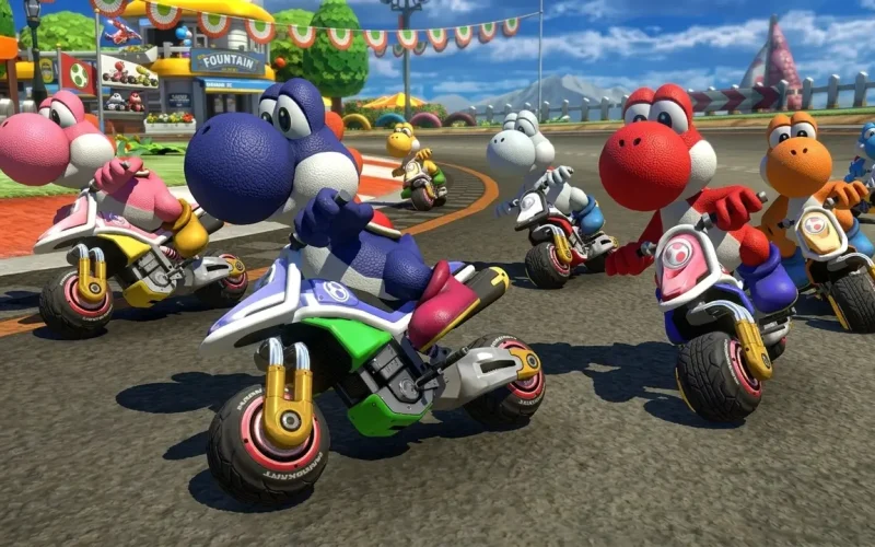 Mario Kart 8 Deluxe Switch NSP Yoshi characters racing motorcycles