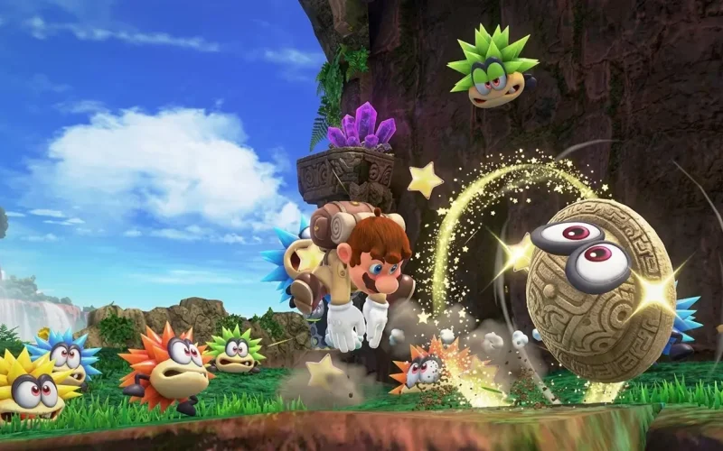Super Mario Odyssey Switch NSP Mario jumping toward an enemy