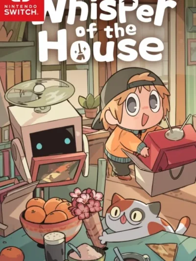 Whisper of the House Switch NSP Nintendo Switch game cover featuring a character, cat, robot, and cozy household setting