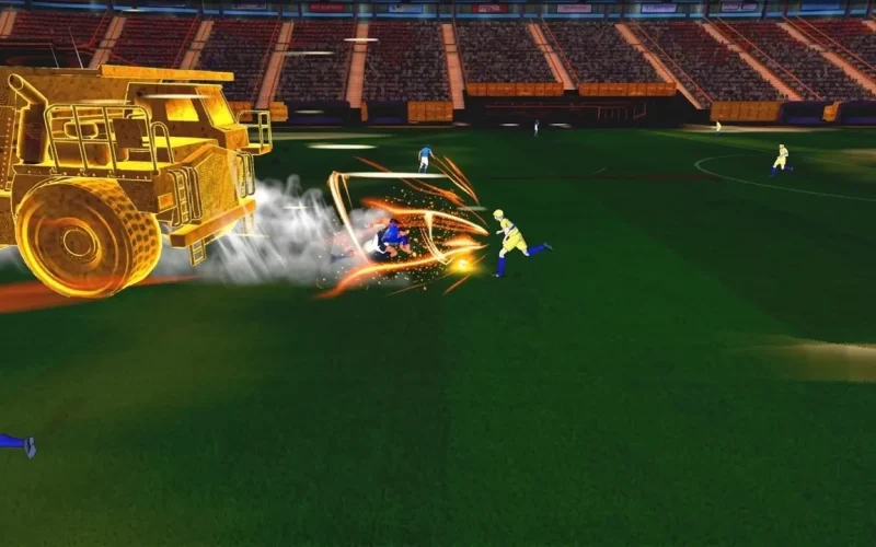 Captain Tsubasa II: World Fighters Switch NSP Anime soccer player performing a bulldozer-themed special tackle move on the pitch