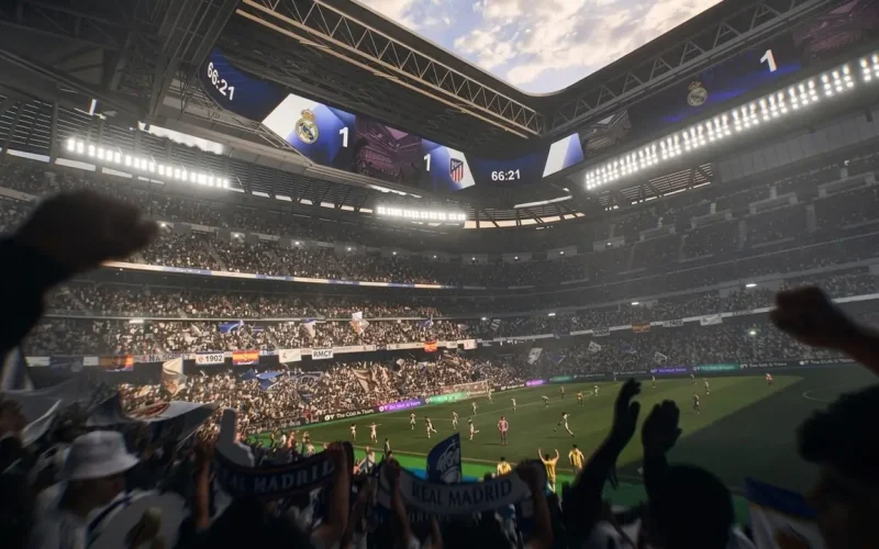 EA SPORTS FC 26 Switch NSP Fans cheering at a packed Real Madrid stadium match