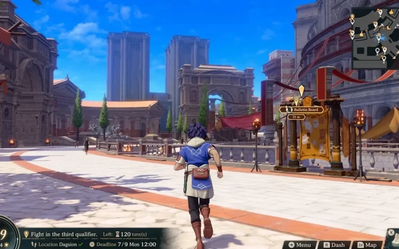 Fire Emblem Fortune's Weave Switch NSP Character running through Dagsion city streets