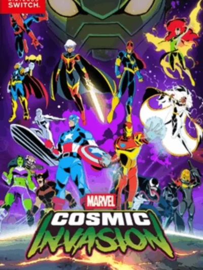 Marvel Cosmic Invasion Switch NSP Nintendo Switch box art featuring Captain America, Iron Man, Silver Surfer, and other heroes