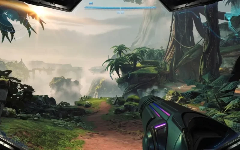 Metroid Prime 4 Beyond Switch NSP Samus exploring a misty jungle in first person