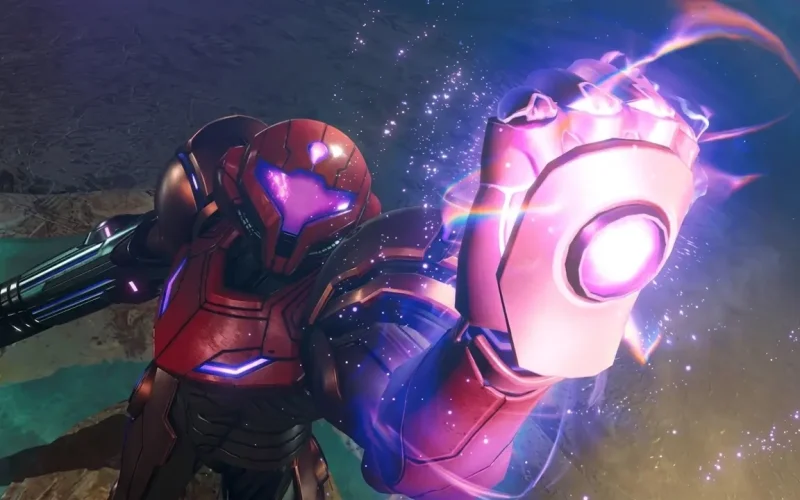 Metroid Prime 4 Beyond Switch NSP Samus using a glowing charged fist attack