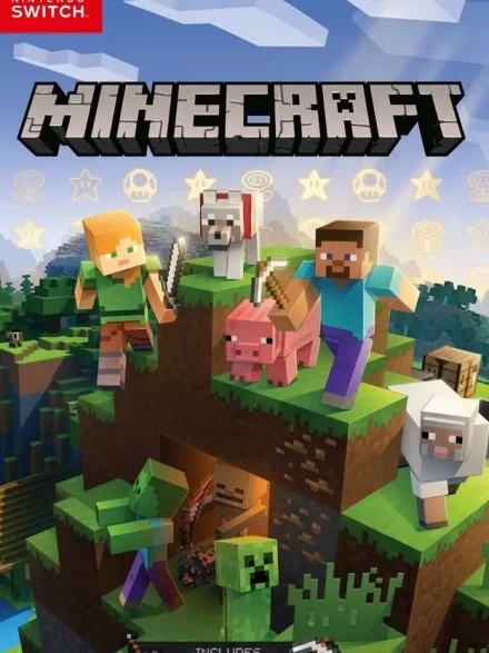 Minecraft Switch NSP official Nintendo Switch box art with Steve Alex and Super Mario Mash-Up