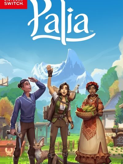 Palia Switch NSP Nintendo Switch cover art featuring three characters and a fox companion in a village setting