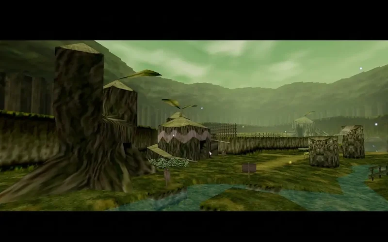 The Legend of Zelda Ocarina of Time Switch NSP Kokiri Forest village with tree-house huts and greenery