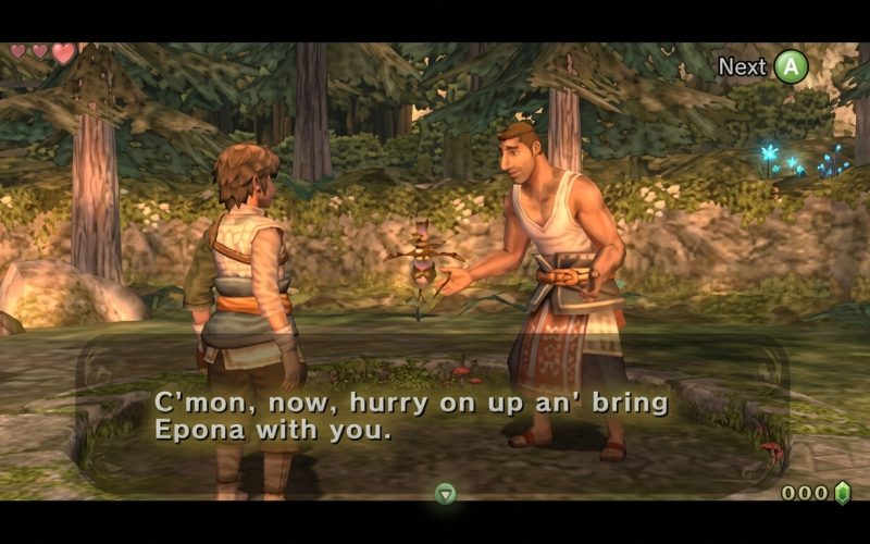 The Legend of Zelda Twilight Princess Switch NSP Link in conversation with an Ordon villager about bringing Epona