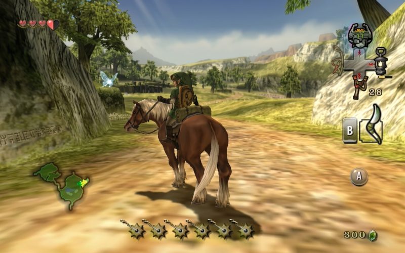The Legend of Zelda Twilight Princess Switch NSP Link riding his horse Epona along a dirt path through open Hyrule Field