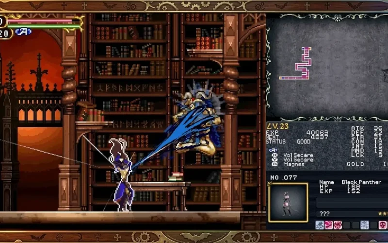 Castlevania Dominus Collection Switch NSP gameplay of a mage character casting a blue spell at an enemy