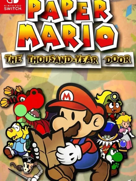 Paper Mario: The Thousand-Year Door Switch NSP Nintendo Switch cover art showing Mario holding a map surrounded by his partners and Princess Peach